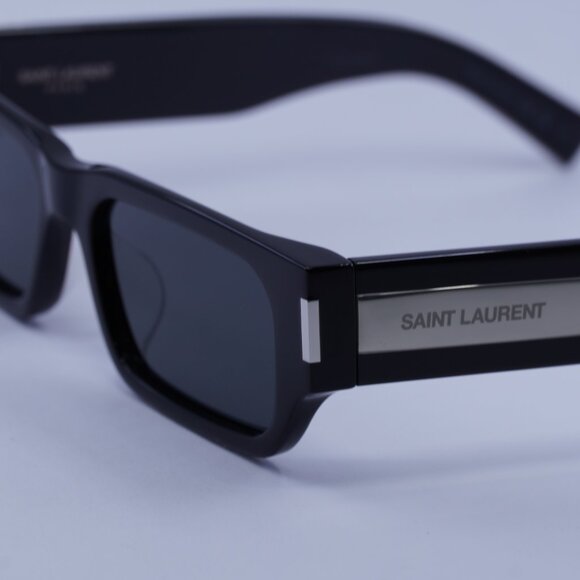 Saint Laurent SL660/F 001 Sunglasses Black Rectangle Frame, Black Lenses - Picture 3 of 12
